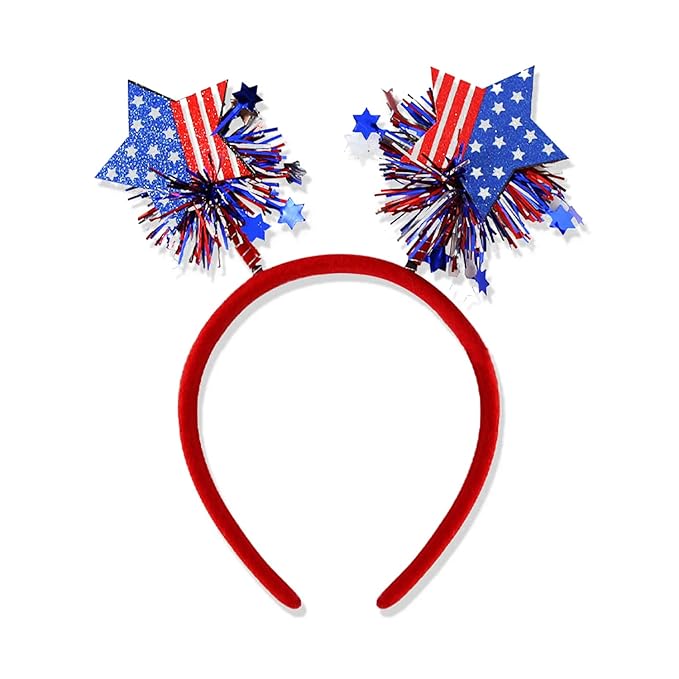 4th of July Headband Independence Day Hair Accessories Patriotic Party Hair Supplies USA Flag Star Design Blue Red Ribbon Stars Hair Decoration Hair Hoop for Women