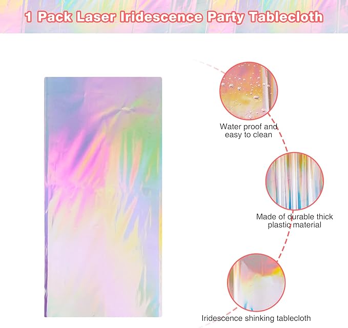 FunnyPars 1 Pack Iridescence Plastic Tablecloths Shiny Disposable Laser Rectangle Table Covers Holographic Foil Tablecloth Iridescent Party Decoration Birthday Bridal Wedding Christmas 54"x108"(Laser)
