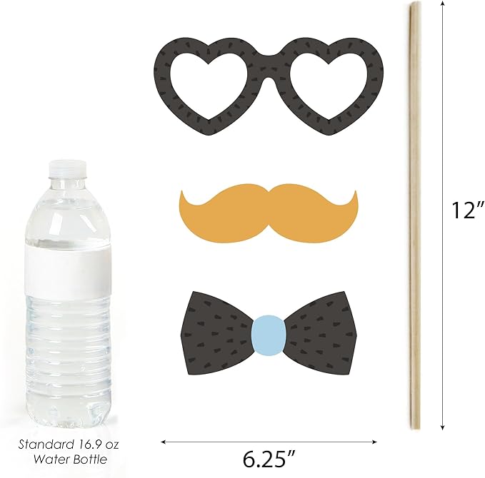 Big Dot of Happiness Engagement Photo Booth Props Kit - 20-Piece Props Set, Premium Party Photography Accessories, Celebration Decorations, DIY Assembly with Sticks and Adhesives - Black and White