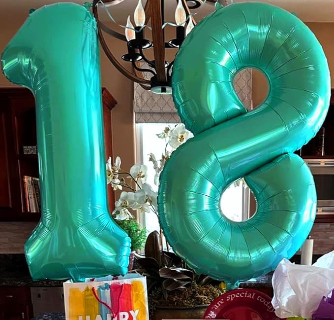 40 Inch Number 8 Balloon, Blue-green 8 18 28 80 Birthday Balloons for Men Boys, 8th Birthday Decorations Party Supplies, Wedding, Graduations