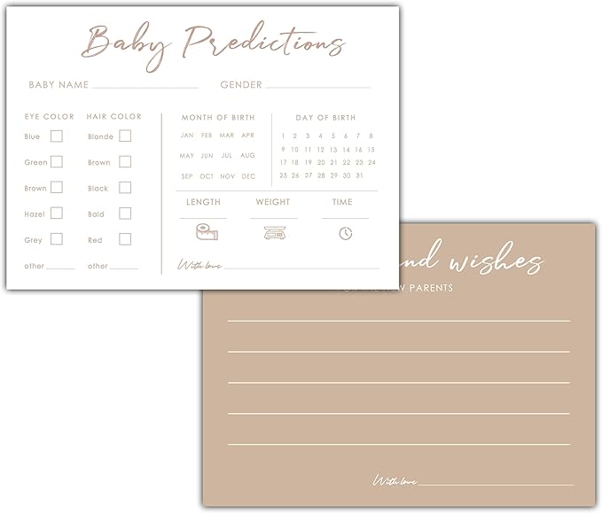 Baby Predictions and Advice Cards, 5" x 7" Minimalism Baby Shower Predictions Cards, Daily Party Games & Activities Favors for Newparents - G02