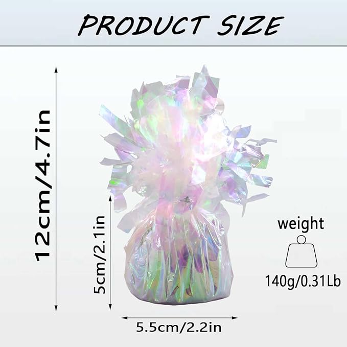 Aluminum Foil Balloon Weights for Parties (6 pcs) - 0.31lb (140g) Each - Premium Balloon Anchors for Birthday, Wedding, Dinner, Indoor & Outdoor Decorations(Lridescent 6pcs)