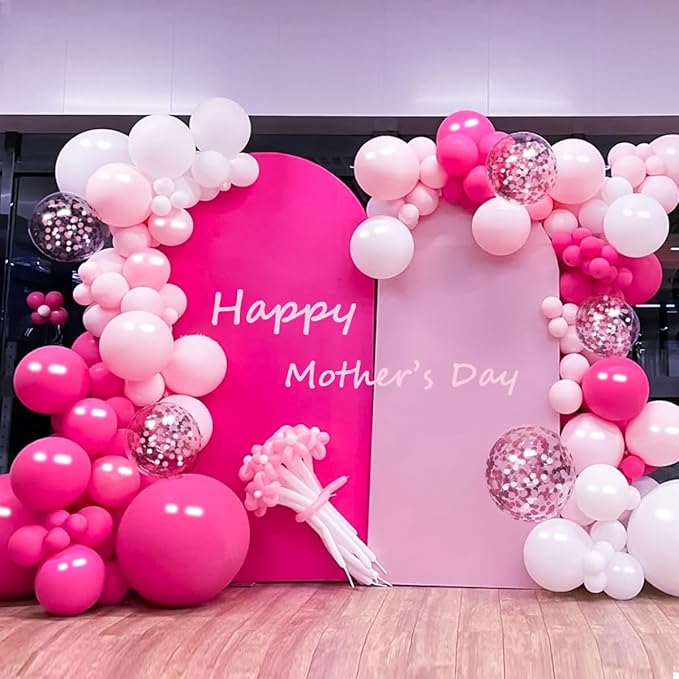 Pink Balloon Arch Kit, 146 PCS Hot Pink Light Pastel Pink Metallic Balloons Garland with Confetti for Bridal Baby Shower Birthday Princess Wedding Party Decorations