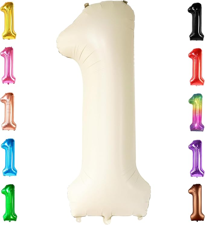 KatchOn, Cream Number 1 Balloons for 1st Birthday - Giant 40 Inch | One Balloon for First Decoration | 1 Balloon Number For The Big One Birthday Decorations | 1st Happy Anniversary Decorations