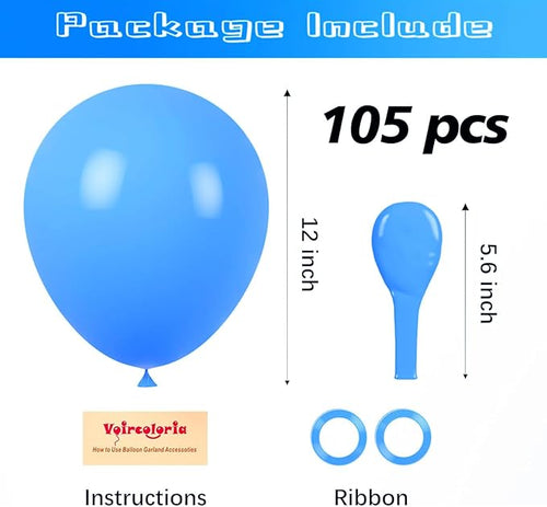 105pcs Blue Balloons 12inch Party Latex Balloons for Boys Girls Birthday Baby Shower Gender Reveal Wedding Sunflower Party Decorations