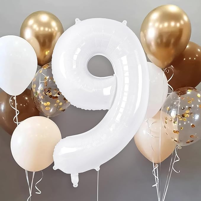 White Number Balloons 40 Inch Helium Mylar Number 9 Balloon for Birthday Party Anniversary Decoration (White, 9)