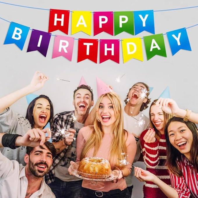 Happy Birthday Banner Birthday Sign for Backdrop Happy Birthday Decorations (Multicolor)