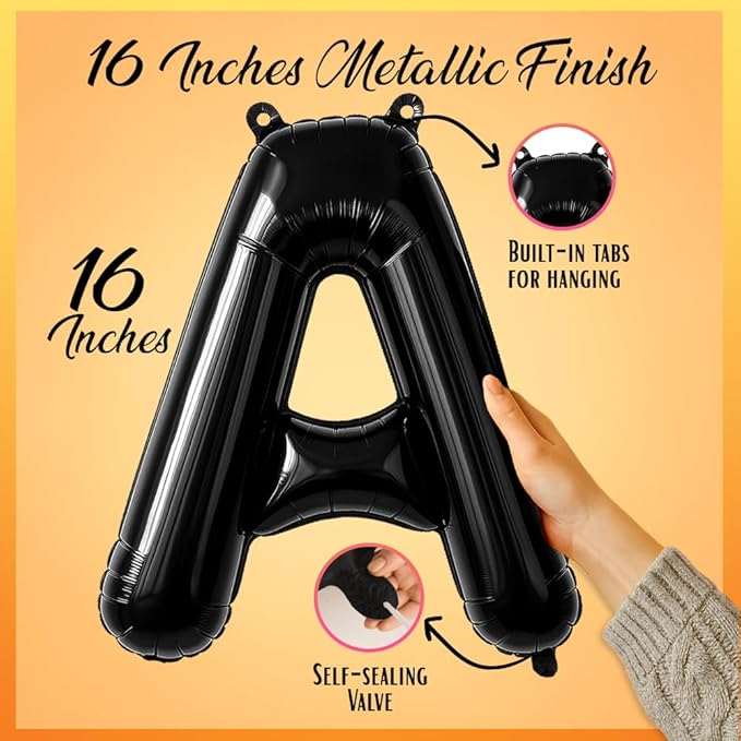[52pcs] Black Letter Balloons - 2 Full A-Z Sets For Black Letter Balloon Banner | Alphabet Ballons | 16 inch Foil Ballon | Customized Name Balloon Letters for a Birthday, Graduation, Wedding