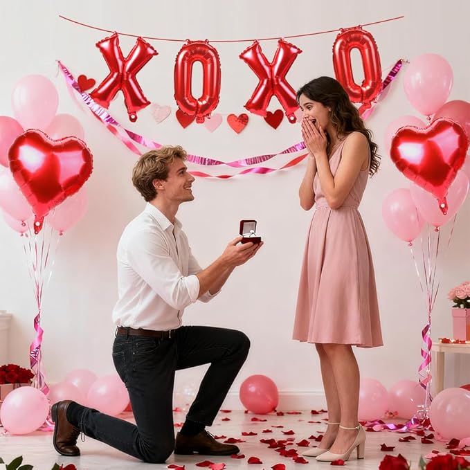 16 Inch Red XOXO Letter Balloons Red Heart Foil Balloons Valentines Day Party Decorations Favors Supplies Valentine Galentines Wedding Ceremonies Bridal Shower Balloon Banner Wall Decor Photo Props