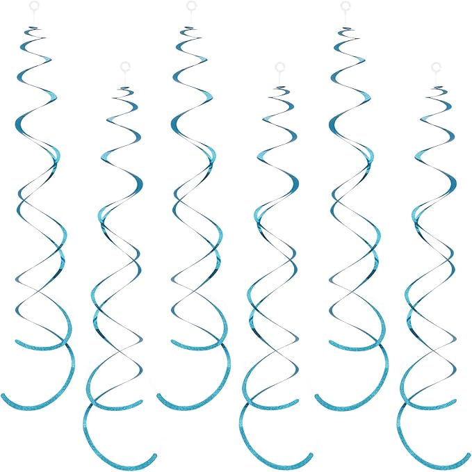 30 Pieces Iridescent Light Blue Hanging Swirl Decorations Plastic Streamers Foil Swirls Ceiling Decorations Birthday Bachelorette Party Engagement Bridal Shower Baby Shower Graduation Decor