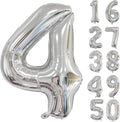 40 inch Silver Number Balloon Giant Foil Helium Balloons Silver Number 4 Balloon for 4th Birthday Party Anniversary Decorations Supplies