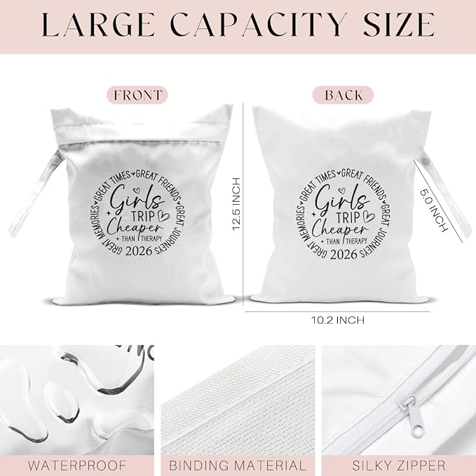 Girls Trip Gifts Wet Dry Bag, Beach Bag Wet Bag Favors, for Swimsuit Toiletry Travel Essentials For Women Aloha Bags, Beach Travel Gym Laundry bags for Dirty Diaper Swimsuit Gifts (White)