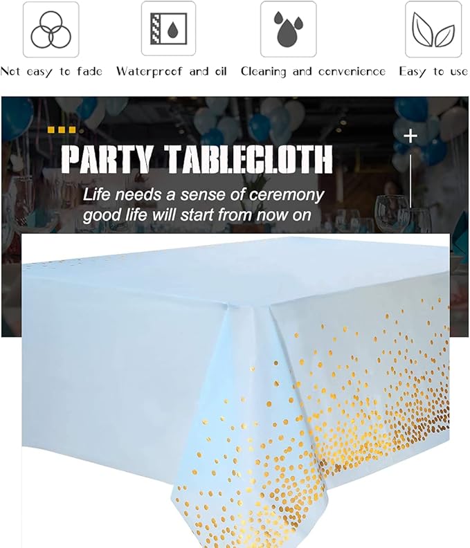 2 Pack Plastic Blue Tablecloth Disposable Pink and Gold Tablecloth for Rectangle Tables 54" x 108" Party Decorations Birthday Thanksgiving Christmas Valentines Wedding Outdoor BBQ Picnic (Blue)