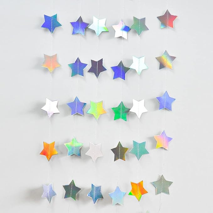 Iridescent Glitter Little Star Paper Garland Banner Décor 40 Feet Twinkle Little Star Hanging Bunting Banner Backdrop for Wedding Baby Shower Birthday Graduation Disco Party Decorations