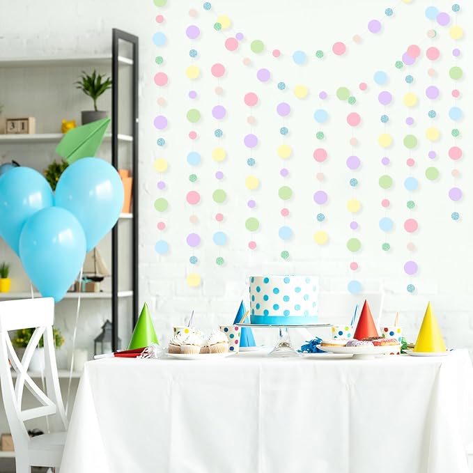 Outus 10 Pieces Colorful Dots Paper Garland Easter Decor Round Glitter Hanging Confetti Streamers Backdrop for Spring Birthday Classroom Halloween Trunk or Treat Car Decoration (Pastel)
