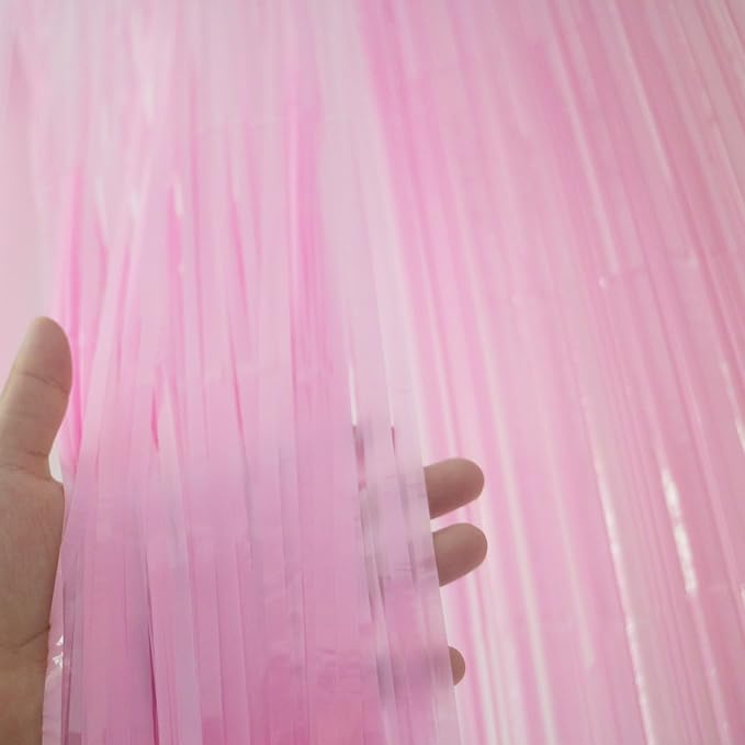 Light Pink Birthday Decorations - 4 Pack of 3.2x8.2ft Pink Foil Fringe Curtains Streamers Backdrop for Birthday Valentines Party Decoration