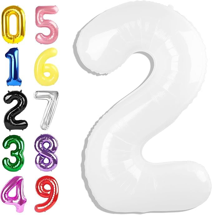 40 Inch 2 Birthday Balloon, White Number Balloons for Birthday Party Decoration, 2 Ballon Party Decoration for 2, 12, 20, 22, 2026 Celebration, Graduation, Baby Shower, Anniversary Decor