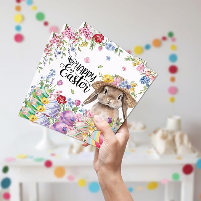 Spring Happy Easter Party Tableware Set 96 Pcs Disposable Plates Napkins Forks Cartoon Cute Rabbit Colored Egg Flower Kids Easter Party Decorations Serve 24 Guests