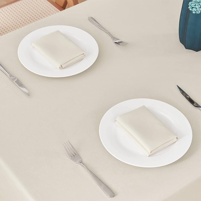 2 Pack Rectangle Tablecloth, 60x84 inch, Water Resistant Wrinkle Free Linen Textured Table Cloth Washable, Decorative Fabric Table Cover for Dining, Party and Camping, Beige