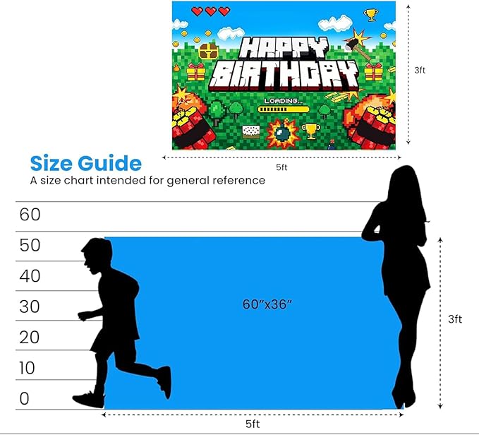 Pixel Backdrop Happy Birthday Banner Boy 5x3ft Miner Bday Sign Villager Gaming Birthday Party Decorations Videogame Themed Banner Video Game Decorations Video Game Backdrop for Boys