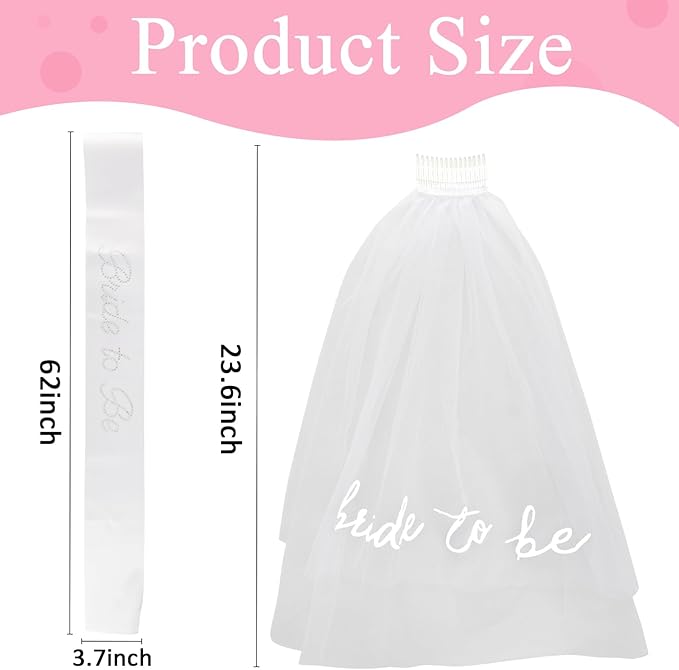 Bride to Be Set: Pearl-Trimmed Heart Sunglasses, Pearl BRIDE Sash & Tulle Veil - Bachelorette Party Bridal Accessories