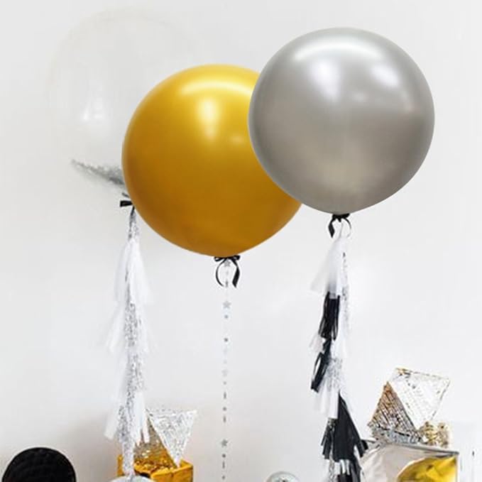 36 Inch Giant Latex Balloons, Pearl Silver Round Balloons for Birthdays Weddings Receptions Festival Party Decoration, Pack of 10 Pcs
