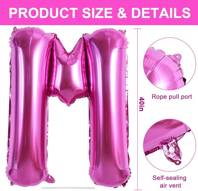 TONIFUL 40 Inch Giant Red Letter M Balloons - Hot Pink Alphabet, Birthday Party Anniversary Decorations