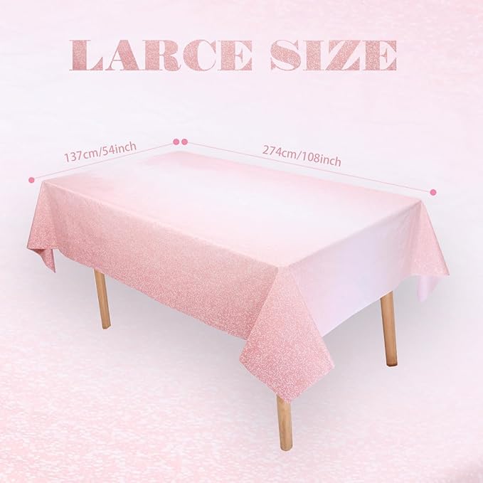 Kesfey 6 Packs Ombre Rose Gold Tablecloth 54 x 108 Inch Gradient Pastel Rose Gold Sequin Table Cloths Rectangle Disposable Plastic Rose Gold Sprinkle Glitter Table Cover for Birthday Party Decorations