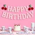 xo, Fetti Happy Birthday Cherry Banner - Pink Glitter, 6.5 Ft. | 3D Cherry Garland, Bday Decoration, Accordion Party Sign, Pop Up Photoshoot Backdrop