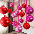 15PCS Red Pink Round Foil Balloons, 22" 15" 10" Large 4D Ball Balloons Red Hot Pearl Pink Mirror Sphere Balloon for Valentines Day Wedding Women Girls Birthday Party Ceiling Decorations