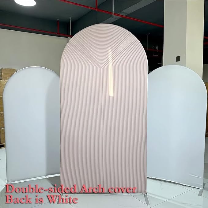 HUAYI Flesh Pink Ripples Pattern Arch Backdrop Cover for Birthday Party Wedding Baby Shower Decorations Chiara Backdrops Arched Wall Frame Stands Covers Props GP-459 3ft * 5ft