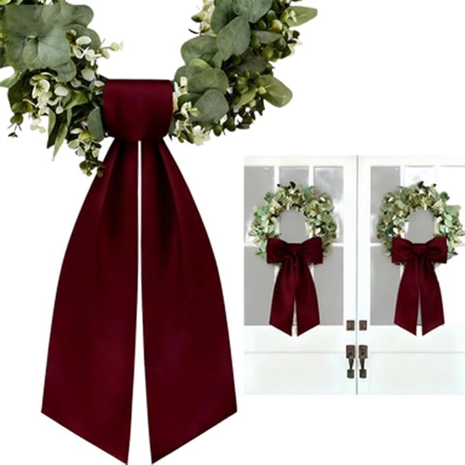 2 Pack White Wreath Sash for Front Door Blank Sashes 3.7 x 54 Inch Polyester Plain Door Decoration for Christmas Halloween Party Porch Yard Outdoor (Burgundy)