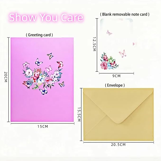 Steelhill Greeting Cards with Envelopes, Pop-up Style,Butterfly Card for Mother's Day Valentines Day birthday Thinking of You Card for Wife,Girlfriend (Cute Butterflies)