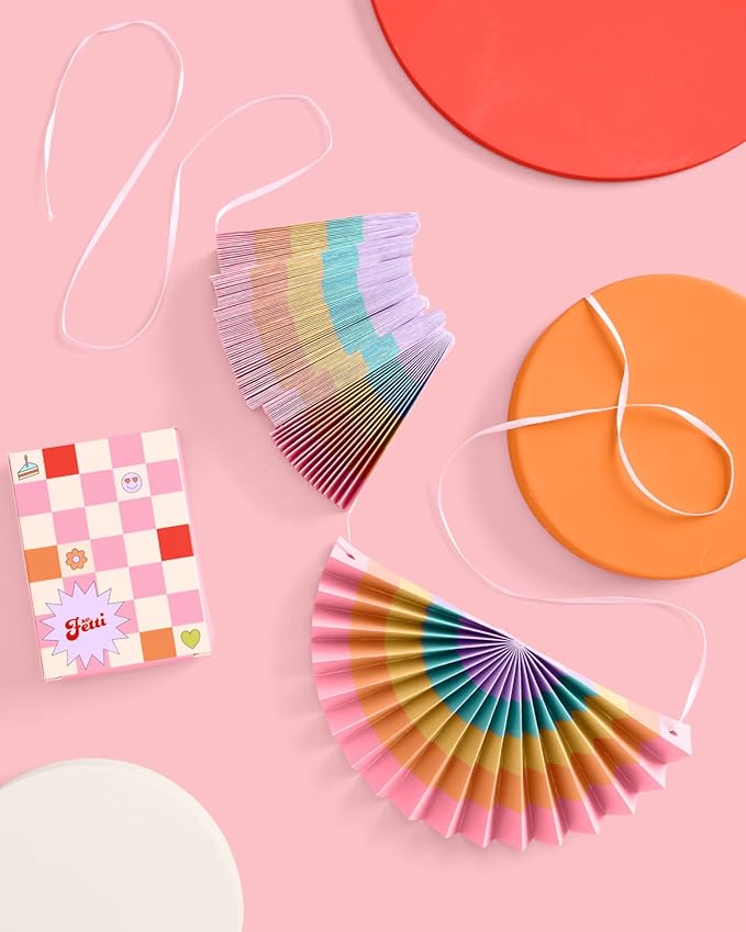 xo, Fetti Rainbow Paper Fan Banner - 10 Ft. | 3D Pastel Bachelorette Party Decorations, Birthday Party Supplies, Hanging Photo Booth Backdrop, Girl Baby Shower Banner, Bridal Shower Decor