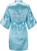 EPLAZA Women's One Size Silver Rhinestones Bride Bridesmaid Short Satin Robes for Wedding Party Getting Ready