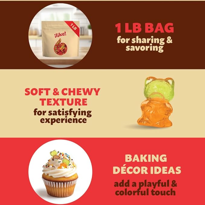 Gummi Bears Candy | 1 Pound Pack | Assorted Fruit Flavors | Chewy 3D Gummies for Snacking, Party Favors, Goodie Bags, Dessert Decorating & Candy Buffets