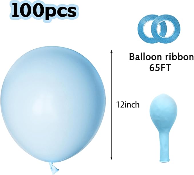 Pastel Blue Latex Balloons 100 Pack 12 inch Light Blue Party Balloons Round Helium Baby Blue Balloons for Baby Shower Boys Birthday Gender Reveal Party Decoration
