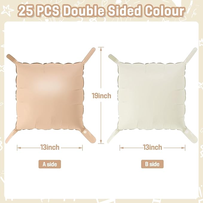 Sand White Brown Square Foil Balloons Wall, 25PCS Double Sided Boho Cream Nude Beige Balloons Tunnel Arch Kit Backdrop for Birthday Neutral Bear Bridal Baby Shower Engagement Party Decorations