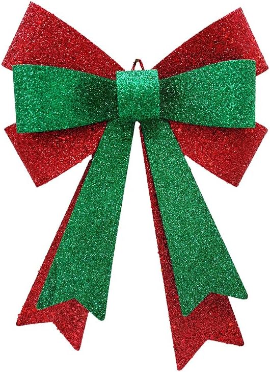 Metal Sparkly Christmas Red Bow Wall Decoration Hanging Xmas Red Bow for Wreath Christmas Tree Topper Ornaments Outdoor Indoor Christmas Decorations for Party Front Door Porch Home