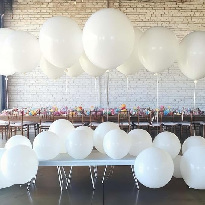 50 Pcs White Balloons Kit 18 24 36 Multi Sizes Giant Balloon, Use for Pool Party Birthdays, Weddings, Events Party Decoration Supplies