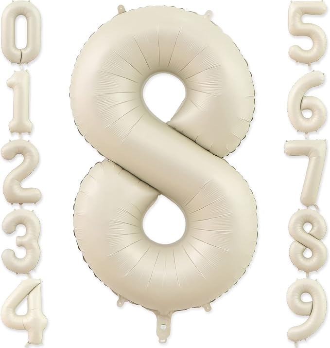 Number 8 Balloon, 8 Balloon, Number Balloons 40 Inch, Sand White Large Big Foil Number Balloons for Birthday Party Graduation Wedding Anniversary Baby Shower Bachelorette Decoration Supplies