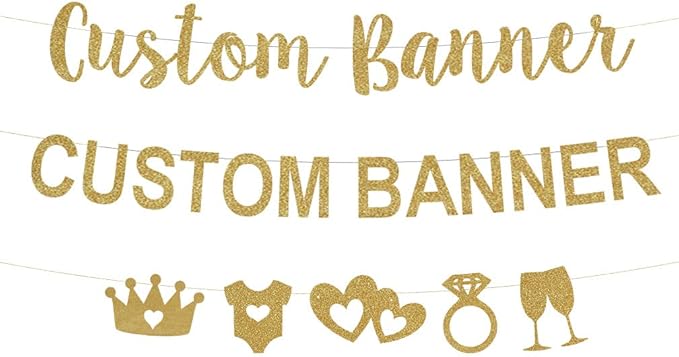 Custom Party Glitter Banner, Custom Glitter Garland, Birthday, Wedding Banner, Wedding Garland, Personalized, Golden