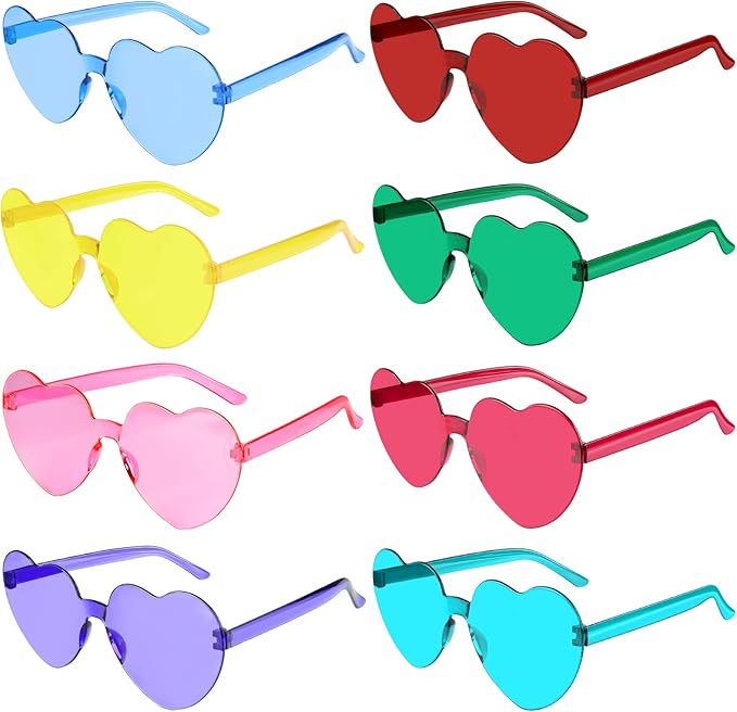 PLULON Heart Sunglasses for Women 5/12/25 Pcs, Heart Glasses Valentine Day Rimless Shaped Candy Color Fun Glasses Party Favor