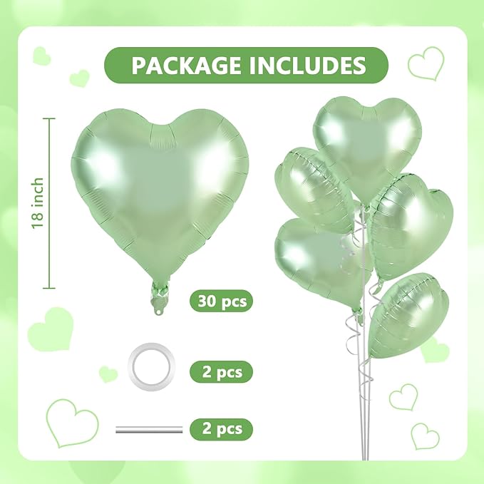 TONIFUL 30Pcs 18 Inch Olive Green Heart Balloons Sage Green Heart Shape Foil Mylar Balloons Decoration for Birthday Valentine's Day Wedding Bridal Shower Anniversary Engagement Party Supplies