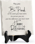 LukieJac Retirement Gifts for Women Men Retirement Party Decoration Best Ceramic Retirement Plaque 6"*6" Happy Retirement Table Decorations Sign for Teacher Nurses Coworker