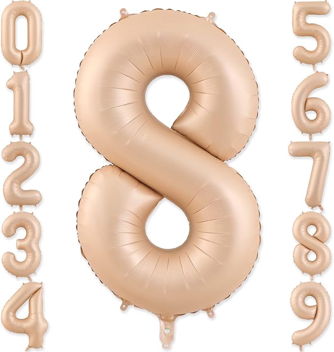 Number 8 Balloon, 8 Balloon, Number Balloons 40 Inch, Beige Large Big Foil Number Balloons for Birthday Party Graduation Wedding Anniversary Baby Shower Bachelorette Decoration Supplies