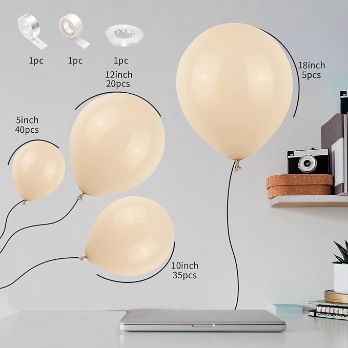 White Sand Balloons Beige Latex Balloon 5 10 12 18inch Different Sizes 103pcs Cream Nude Neutral Balloons Kit for Kids Birthday Party Decoration Baby Shower Wedding Annversary