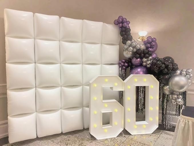 50pcs White Square Foil Balloons Wall Backdrop with 79pcs White Balloon Garland Arch Kit, Double Sided Balloon Tunnel for Birthday Anniversary Wedding Engagement Baby Shower Prom Decorations