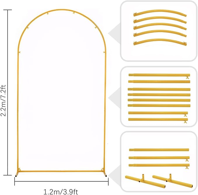 Vincidern 7.2 ft Balloon Arch Backdrop Stand Gold, Wedding Arch for Birthday Party, Bridal Baby Showers, Wedding Ceremony Arch Frame Metal