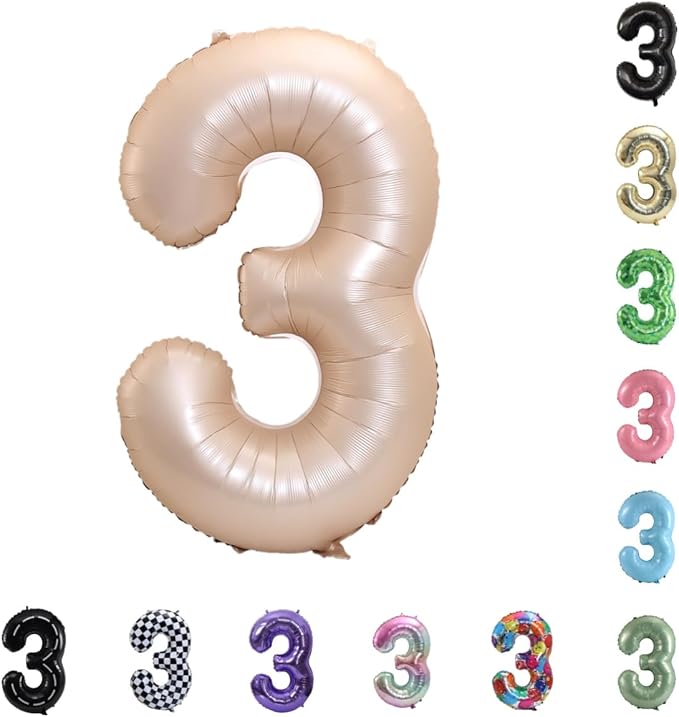 40 Inch Large Foil Helium Number Balloon Birthday Wedding Party 0-9 (Cream, 3)